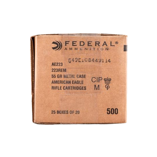 Federal Ammo American Eagle Rifle Ammunition .223 Rem 55 gr FMJ 3240 fps 500/rd Case